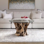 Table basse ronde en teck naturel et verre, 1 à 4 places