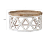 Table basse ronde marron et blanche, plateau en bois, 1 pièce