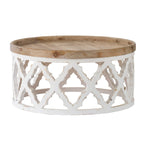 Table basse ronde marron et blanche, plateau en bois, 1 pièce