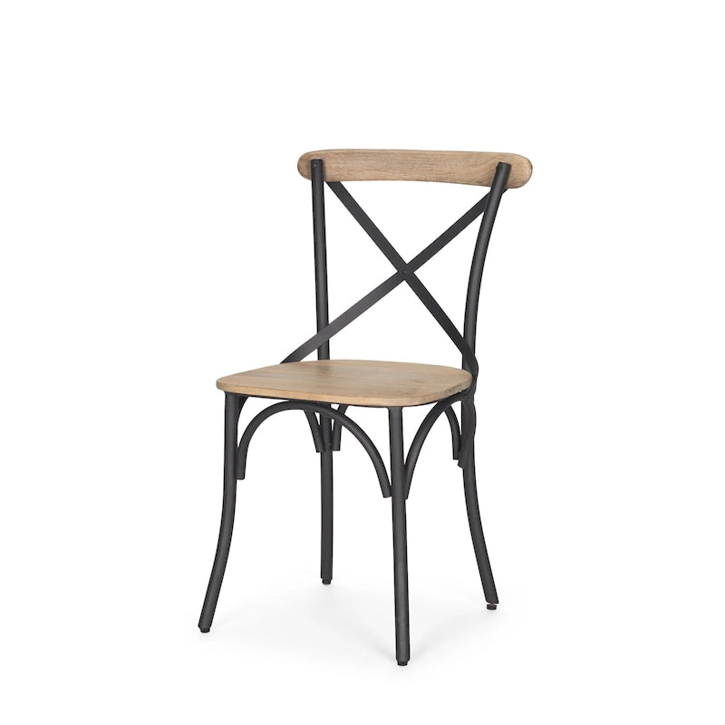 Chaise de salle à manger en bois brun clair et fer canon de fusil, ensemble de 2