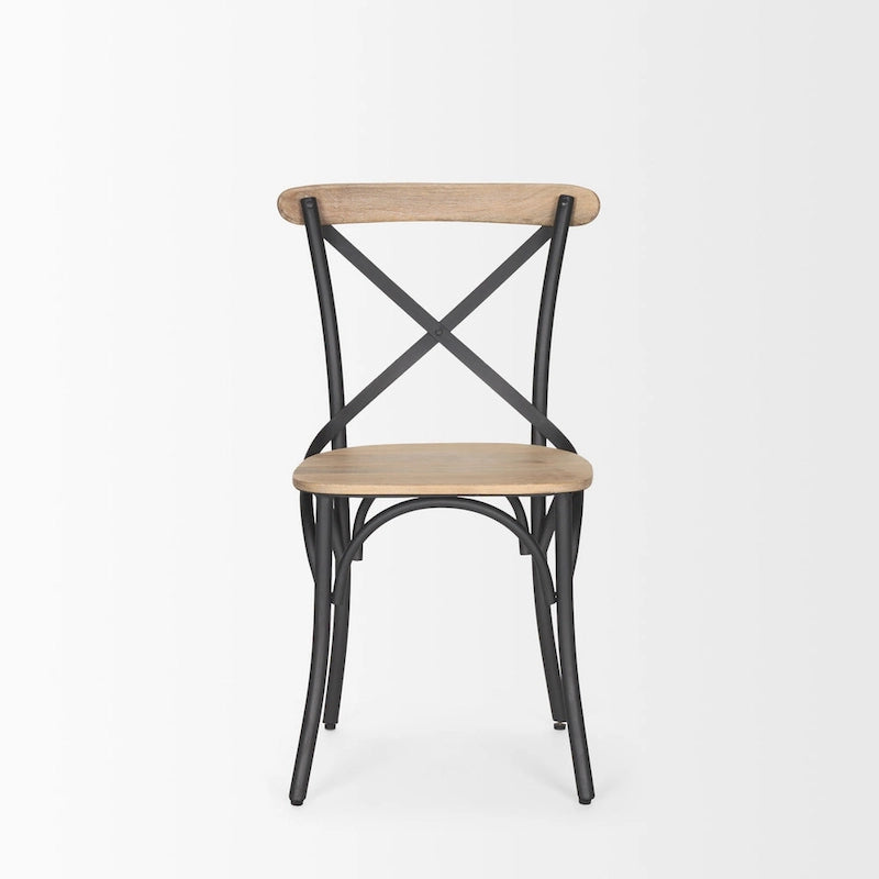 Chaise de salle à manger en bois brun clair et fer canon de fusil, ensemble de 2