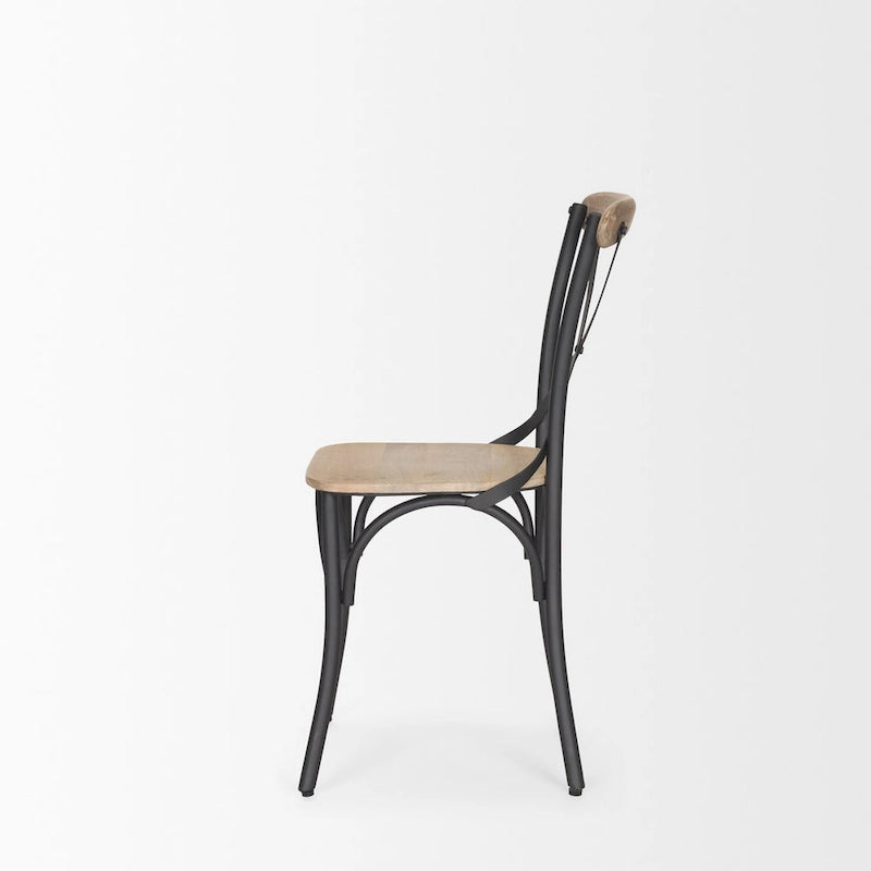 Chaise de salle à manger en bois brun clair et fer canon de fusil, ensemble de 2