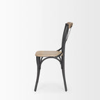 Chaise de salle à manger en bois brun clair et fer canon de fusil, ensemble de 2