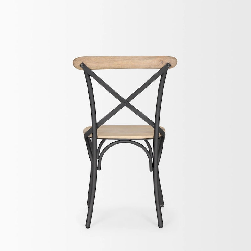 Chaise de salle à manger en bois brun clair et fer canon de fusil, ensemble de 2