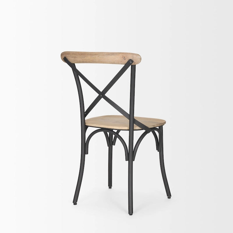 Chaise de salle à manger en bois brun clair et fer canon de fusil, ensemble de 2