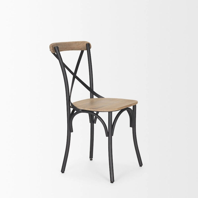 Chaise de salle à manger en bois brun clair et fer canon de fusil, ensemble de 2