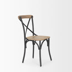 Chaise de salle à manger en bois brun clair et fer canon de fusil, ensemble de 2
