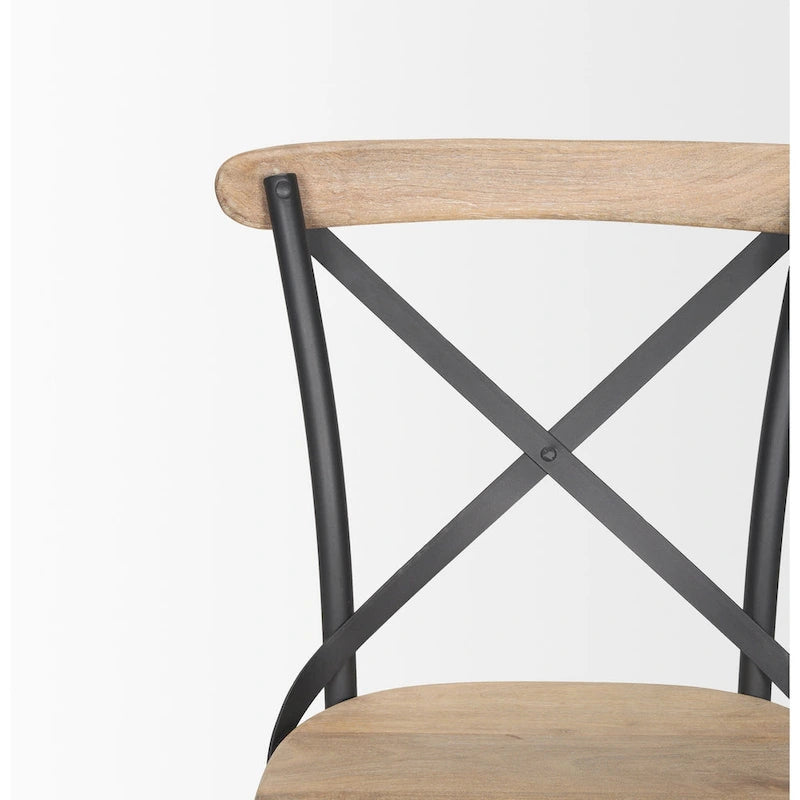 Chaise de salle à manger en bois brun clair et fer canon de fusil, ensemble de 2