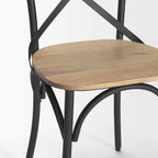 Chaise de salle à manger en bois brun clair et fer canon de fusil, ensemble de 2