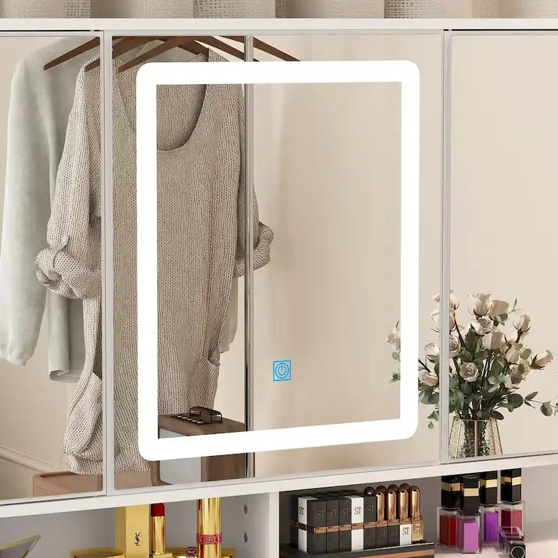 Coiffeuse avec miroir et éclairage LED | Blanc / Noir / Rose | 1 personne