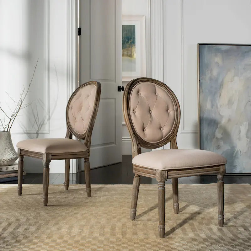 Chaises de salle à manger ovales capitonnées en chêne rustique, lot de 2