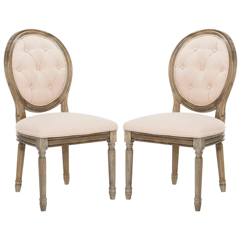 Chaises de salle à manger ovales capitonnées en chêne rustique, lot de 2