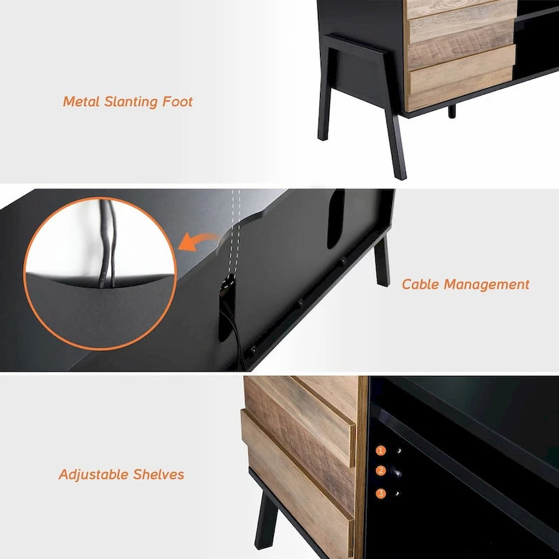 Meuble TV brun style Mid-Century, 150 cm, compatible avec téléviseurs jusqu'à 65 po