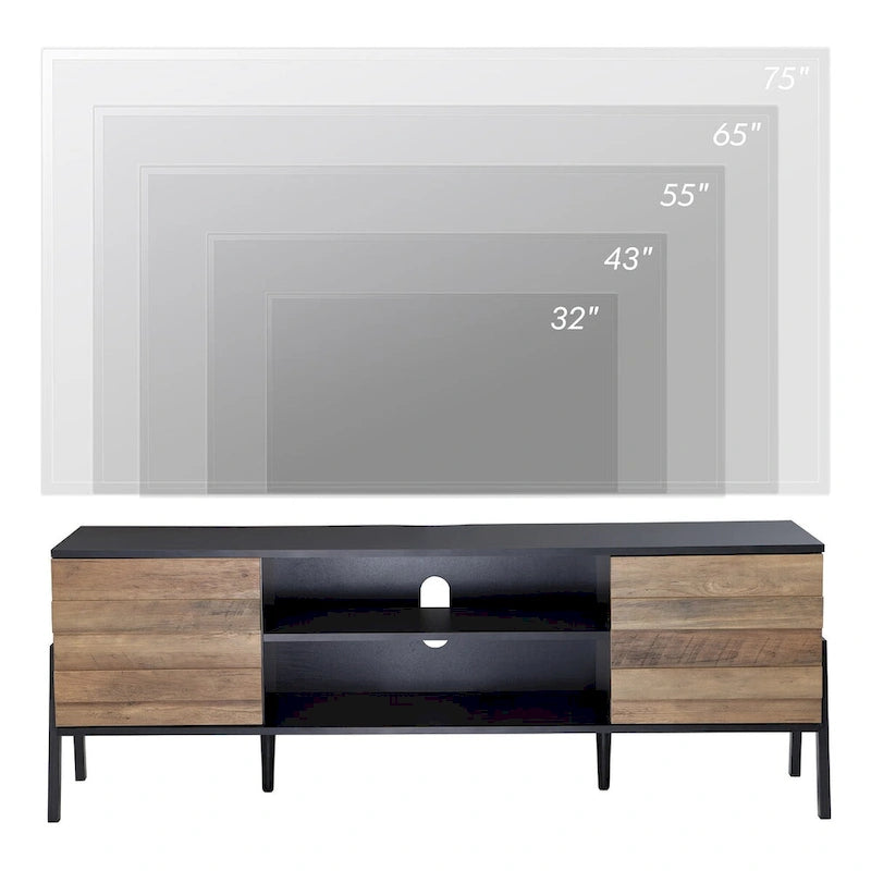Meuble TV brun style Mid-Century, 150 cm, compatible avec téléviseurs jusqu'à 65 po
