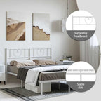 vidaXL Full Metal Bed Frame with Headboard, White, No Mattress - 77.2 x 55.9 x 35.4