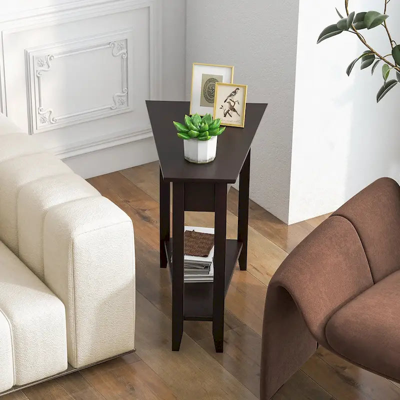 Table d'appoint blanche à 2 niveaux, table d'appoint étroite irrégulière pour 1 personne