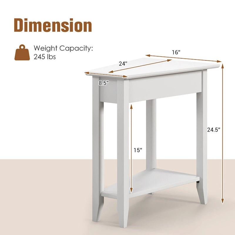 Table d'appoint blanche à 2 niveaux, table d'appoint étroite irrégulière pour 1 personne