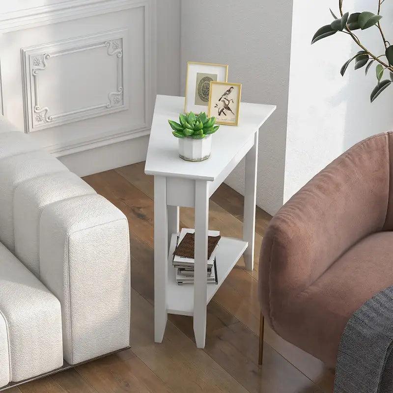 Table d'appoint blanche à 2 niveaux, table d'appoint étroite irrégulière pour 1 personne