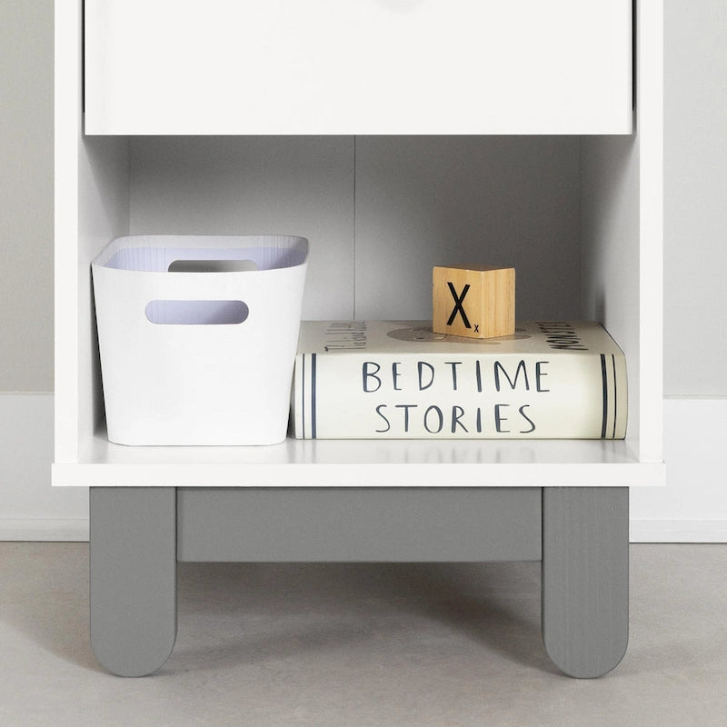 Table de chevet 1 tiroir gris doux et blanc – Chambre d'enfant
