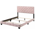 Lit plateforme en velours rose avec clous décoratifs, taille Queen