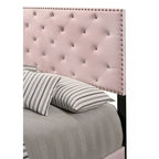 Lit plateforme en velours rose avec clous décoratifs, taille Queen