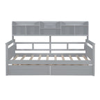 Lit de repos double expresso / gris / blanc avec tiroirs de rangement et étagère, 1 place assise ou couchée