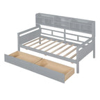Lit de repos double expresso / gris / blanc avec tiroirs de rangement et étagère, 1 place assise ou couchée