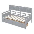 Lit de repos double expresso / gris / blanc avec tiroirs de rangement et étagère, 1 place assise ou couchée