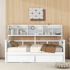 Lit de repos double expresso / gris / blanc avec tiroirs de rangement et étagère, 1 place assise ou couchée