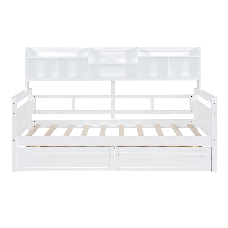 Lit de repos double expresso / gris / blanc avec tiroirs de rangement et étagère, 1 place assise ou couchée