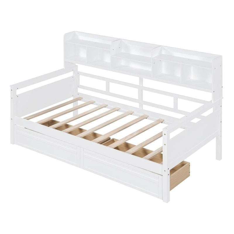Lit de repos double expresso / gris / blanc avec tiroirs de rangement et étagère, 1 place assise ou couchée