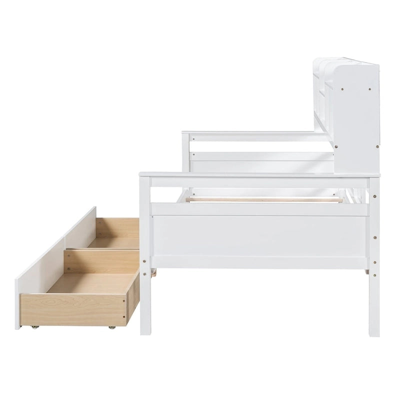 Lit de repos double expresso / gris / blanc avec tiroirs de rangement et étagère, 1 place assise ou couchée