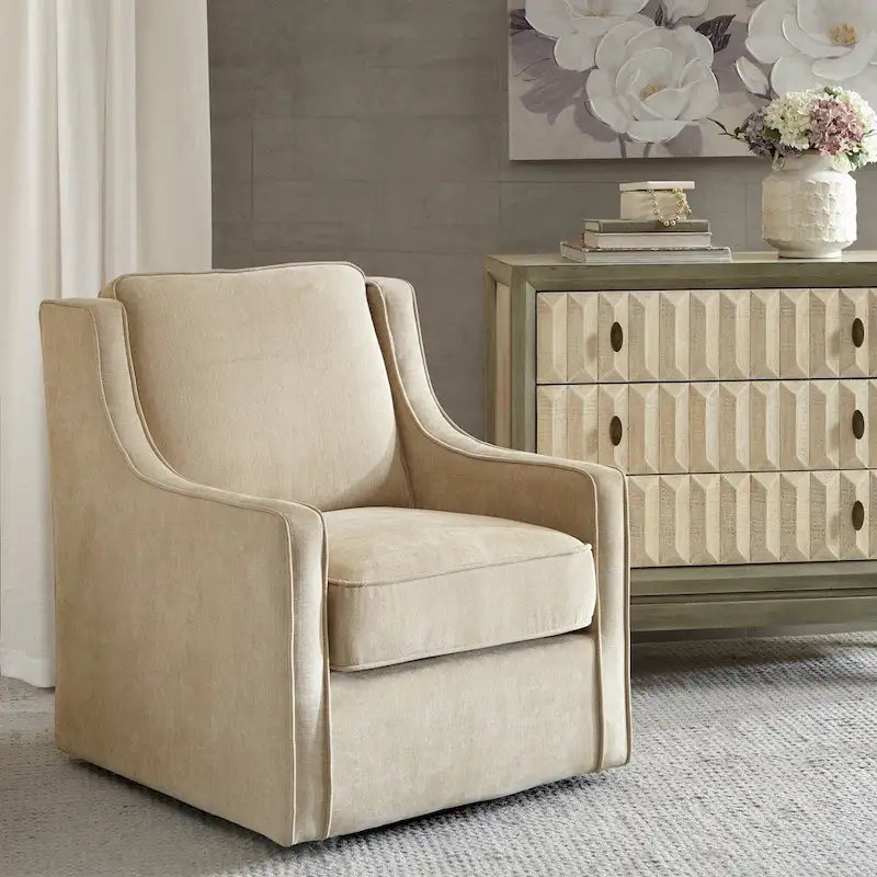 Fauteuil pivotant lounge en chenille crème, lot de 2