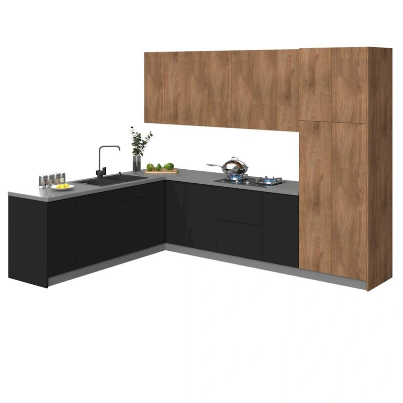 Ensemble d'éléments de cuisine modulaires, beige et noir, 8×10 pi – Cuisine unique