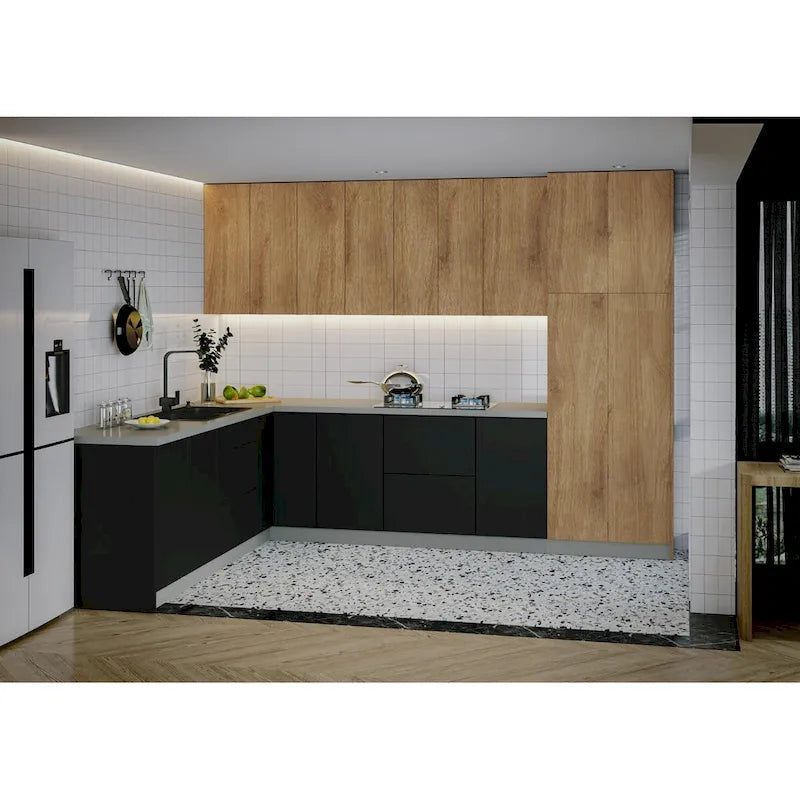 Ensemble d'éléments de cuisine modulaires, beige et noir, 8×10 pi – Cuisine unique