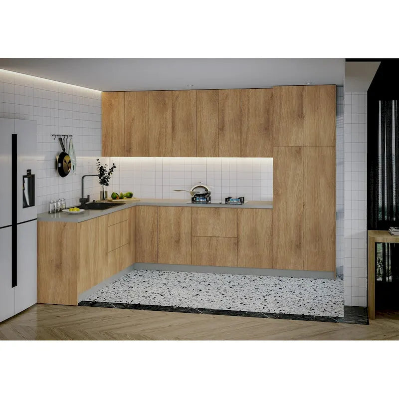 Ensemble d'éléments de cuisine modulaires, beige et noir, 8×10 pi – Cuisine unique