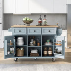 Dessert mobile de cuisine avec abattant, meuble de rangement et 3 tiroirs – Noir / Bleu / Blanc / Vert