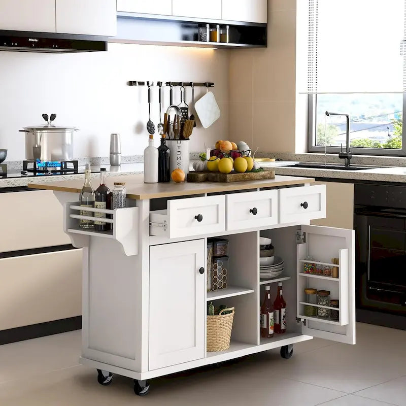 Dessert mobile de cuisine avec abattant, meuble de rangement et 3 tiroirs – Noir / Bleu / Blanc / Vert