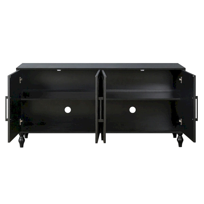 Meuble de rangement 4 portes, noir/naturel, style bois sculpté