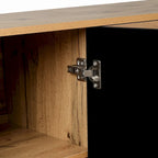 Meuble de rangement 4 portes, noir/naturel, style bois sculpté