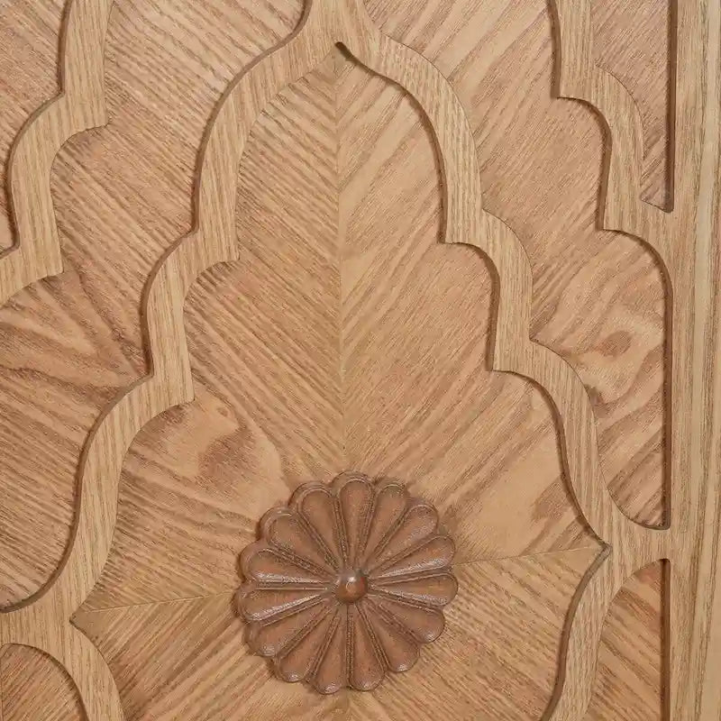 Meuble de rangement 4 portes, noir/naturel, style bois sculpté