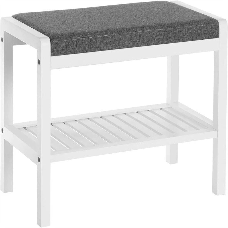 Banc d'entrée capitonné gris et blanc avec étagère à chaussures, 1 place