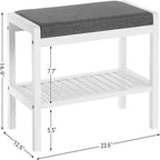 Banc d'entrée capitonné gris et blanc avec étagère à chaussures, 1 place