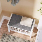 Banc d'entrée capitonné gris et blanc avec étagère à chaussures, 1 place