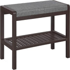Banc d'entrée capitonné gris et blanc avec étagère à chaussures, 1 place