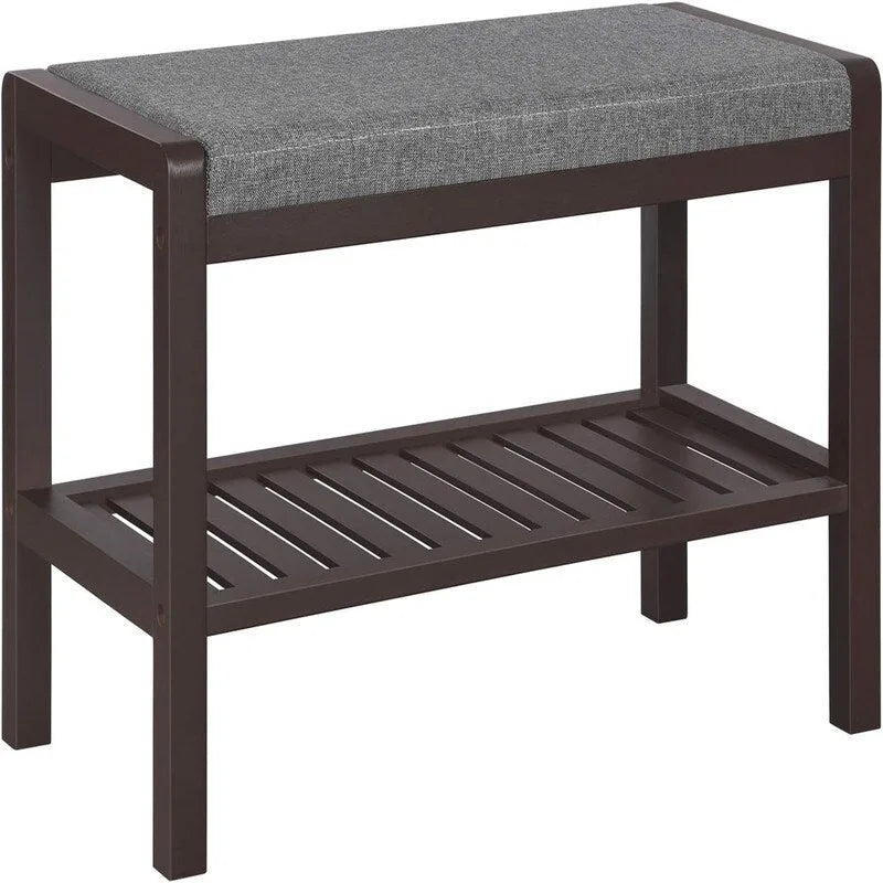 Banc d'entrée capitonné gris et blanc avec étagère à chaussures, 1 place