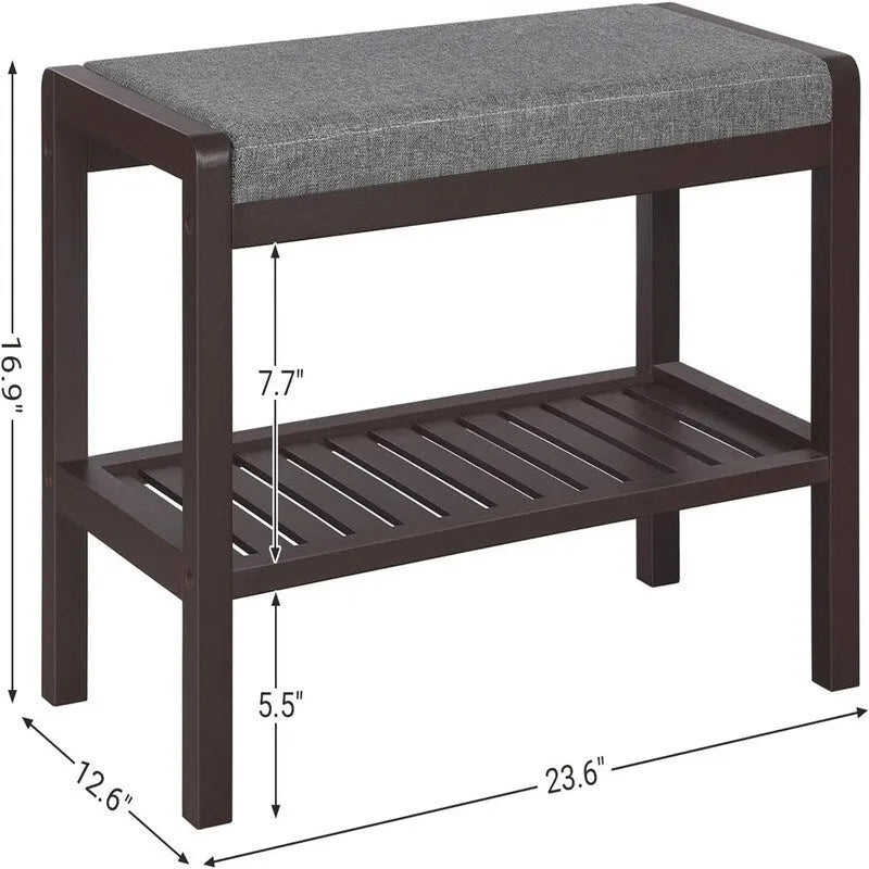 Banc d'entrée capitonné gris et blanc avec étagère à chaussures, 1 place