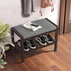 Banc d'entrée capitonné gris et blanc avec étagère à chaussures, 1 place