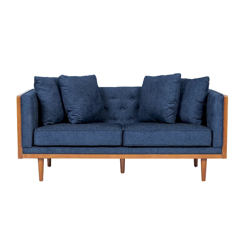 Causeuse en tissu touffeté bleu marine / beige foncé / anthracite avec coussins décoratifs, 2 places