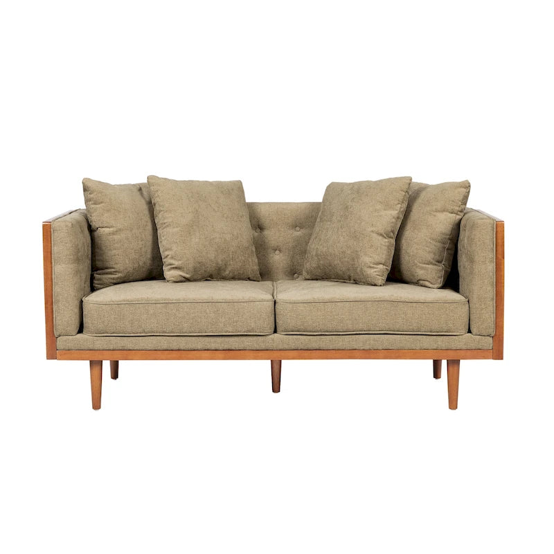 Causeuse en tissu touffeté bleu marine / beige foncé / anthracite avec coussins décoratifs, 2 places